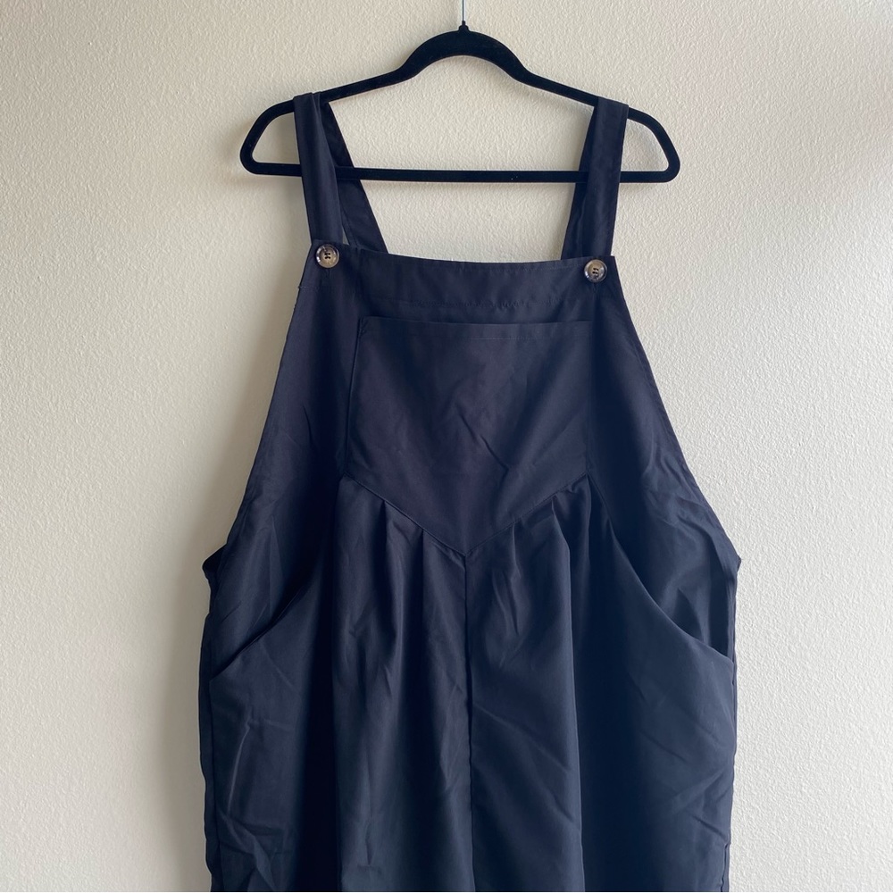 Black Overalls Solid Pleated Wide Leg Jumpsuit Wi… - image 3